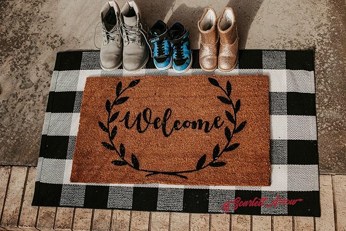 Buffalo Plaid Rug 28" x 43" - Indoor/Outdoor Black and White Checkered Rug - Area Rugs for Layered Door Mats Washable Carpet for Porch/Kitchen/Farmhouse - Washable Thick Plaid Hand-Woven Fabric