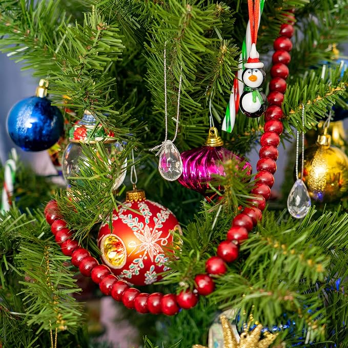 Wooden Christmas Tree Bead Garland - Cranberry Red Wood Holiday Decor 8'6"