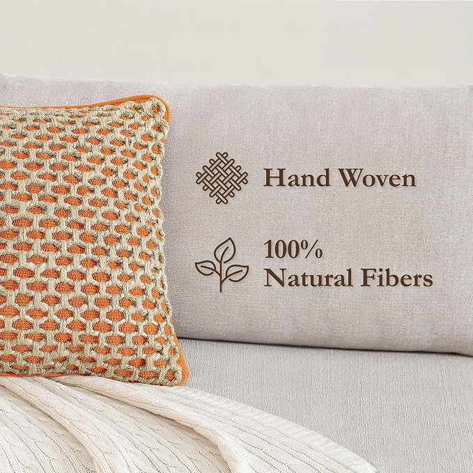 Boho Living Jada Premium Woven Design, Decorative Throw, Living Room Décor, (2) 20" x 20" Pillow Covers, Harvest Orange 2 Count
