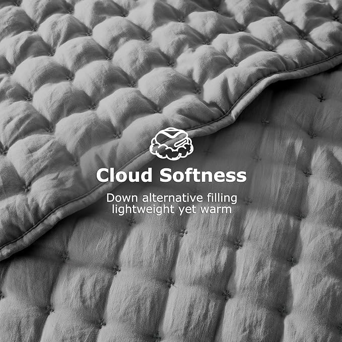WDCOZY Dark Grey King Size Quilt Bedding Sets with Pillow Shams, Deep Lightweight Bedspread Coverlet, Quilted Blanket Thin Comforter Bed Cover, All Season Summer Spring, 3 Pieces, 104x90 inches