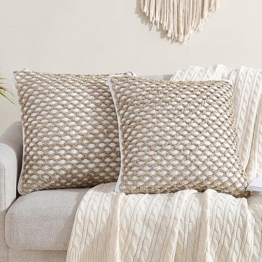 Boho Living 18x18 White Throw Pillow Covers with Pillow Insert Included, Pack of 2
