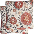 Mika Home Pack of 2 Jacquard Circle Floral Pillow Cover, Cream Red | Throw Pillow Case, Decorative, For 22X22 Inserts