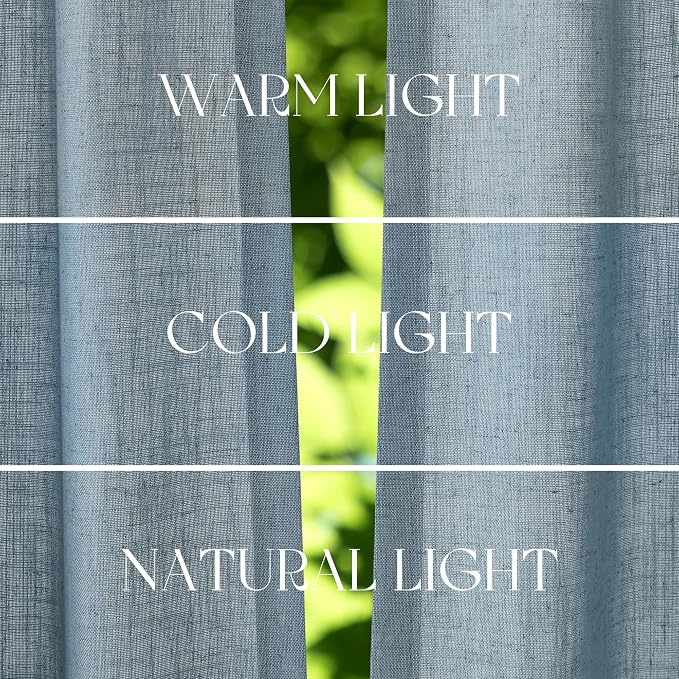 Jowels Blue Linen Curtains 105 Inch Long 2 Panels for Living Room | Light Filtering Semi Sheer Curtain, Back Tab Pocket Pleated Look, Boho Farmhouse Textured Privacy Drapes for Bedroom Window