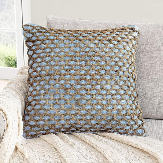 Boho Living Jada Decorative Throw, (1) 20" x 20" Pillow Cover with Insert, Light Blue