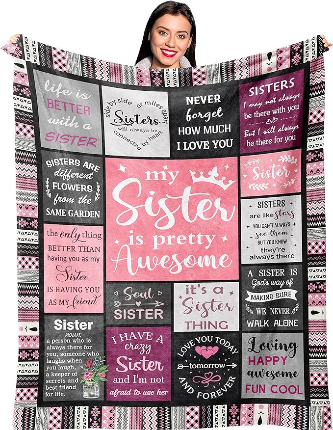 Ruvinzo Sister Gifts from Sis, Sisters Birthday Gift Idea, Best Sister Ever Gift for Women, Birthday Gifts for Sisters, Sis Soft Throw Blanket 80" x 60"