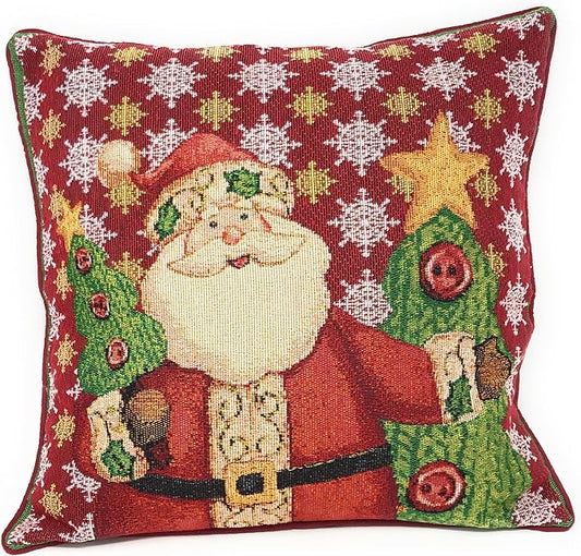 Christmas Red Santa Throw Pillow Cover 16x16 Inch Festive Tapestry
