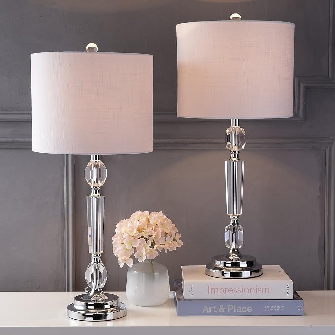 JONATHAN Y Victoria 27" Crystal LED Bedside Table Lamp, Clear, Set of 2