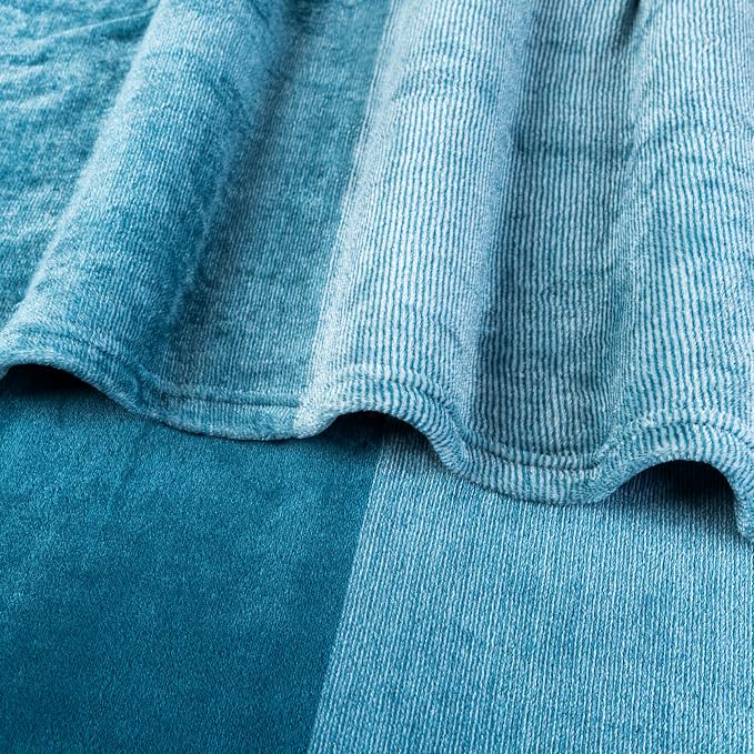 PAVILIA Teal Blue Ombre Fleece Throw Blanket for Couch Sofa Bed, 50x60