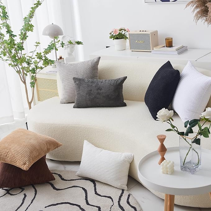 Home Brilliant Set of 2 Couch Pillow Covers Corduroy Throw Pillow Covers for Bed Sofa Couch Home Decor Gift, 18x18 inch, Cream Cheese