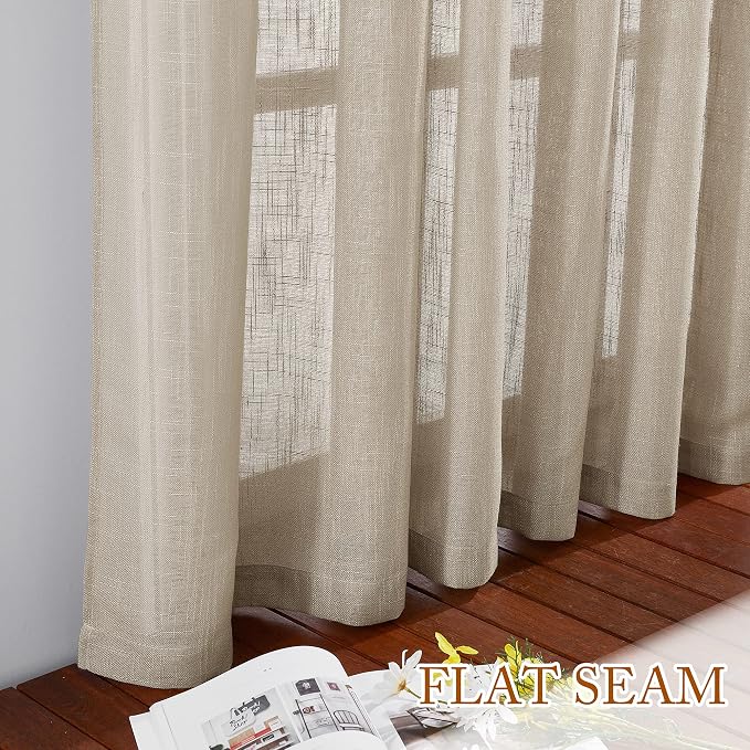 NICETOWN Privacy Linen Sheer Curtains, Rod Pocket & Back Tab Elegant Vertical Drapes Semi Sheer Soft Panels with 72 Inches Long for Bedroom/Nursery, 2 Panels=104" Wide, Taupe, Set of 2