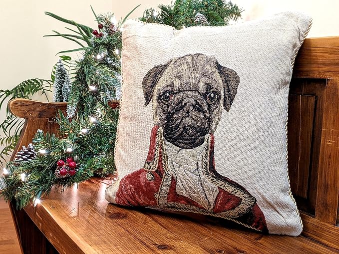 Tache 1 Piece 18 X 18 Inch Square French Vintage European Pug Pug Renaissance Dog Napoleon Bowaparte Woven Tapestry Cushion Pillow Throw Cover