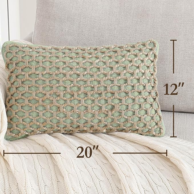 Boho Living Jada Premium Woven Design, Decorative Throw, Living Room Décor, (1) 12" x 20" Pillow Cover, Sage Green