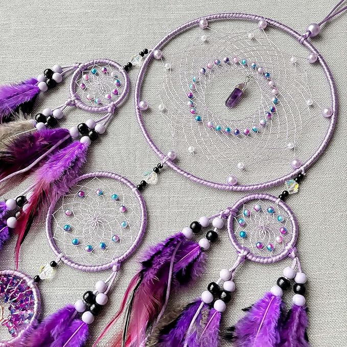 Large Dream Catchers, Boho Handmade Native Macrame Dream Catchers Wall Hanging for Bedroom Living Room Wedding Party Decor, Festival Blessing Gift for Kids Boys Girls (Purple & Black)