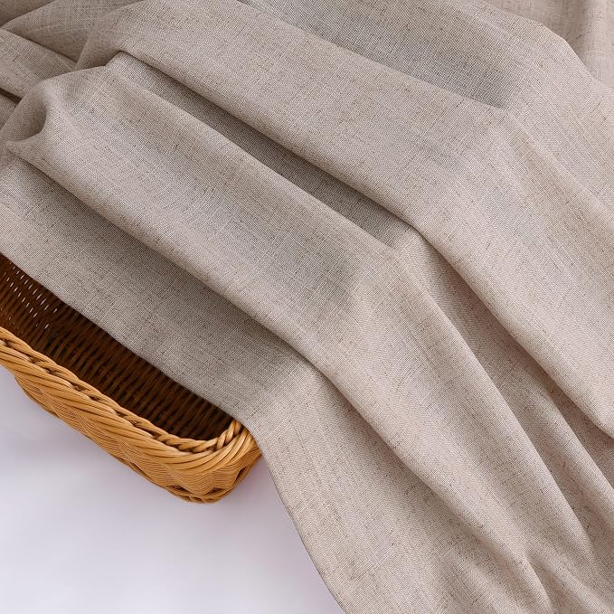 Oatmeal Linen Curtains 102 Inch Semi Sheer Rod Pocket 52x102 2 Panels