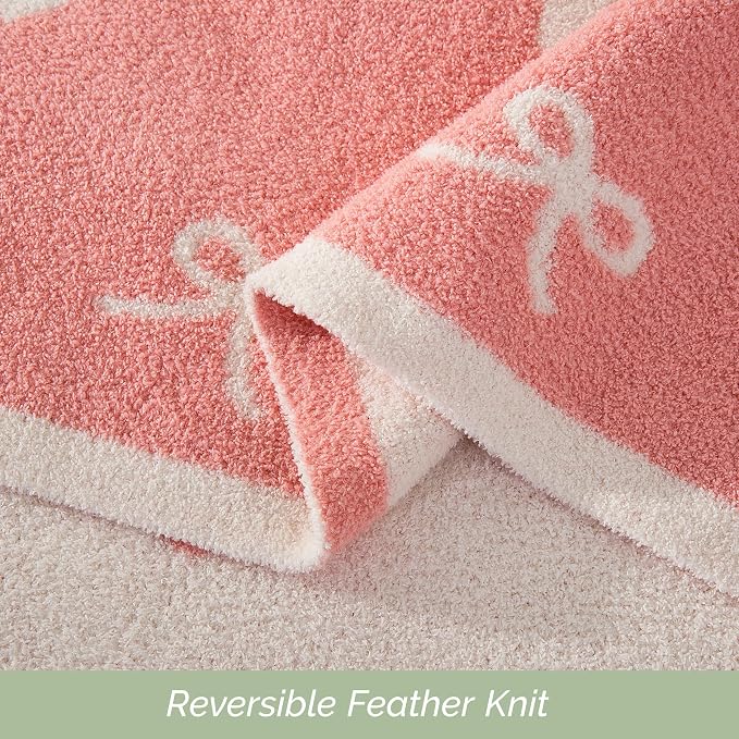 Elegant Comfort Premium Valentine's Day Throw Blanket - Ultra Soft and Lightweight, Luxury Knitted Breathable Love Pink Hearts Warm and Cozy Valentine Decor Blankets, 50 x 70 Inch, Hearts and Bows