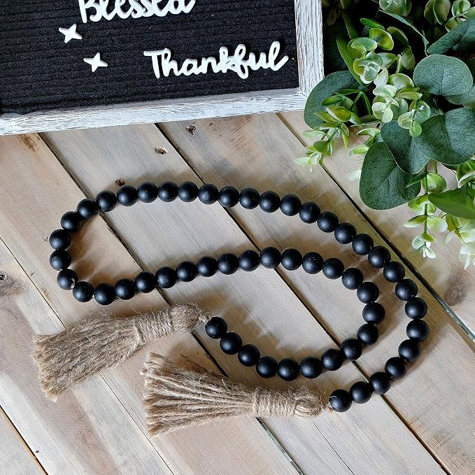 Farmhouse Wood Bead Garland Home Decor, Natural Wooden Garland Tiered Tray