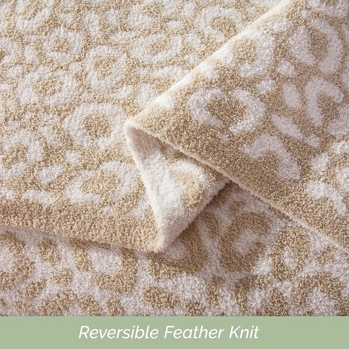 Elegant Comfort Premium Animal Print Leopard Reversible Throw Blanket - Ultra Soft and Lightweight, Luxury Knitted Breathable Fleece for Couch, Bed, Sofa-Warm Velvet Fluffy Throw, 50 x 70 Inch, Beige