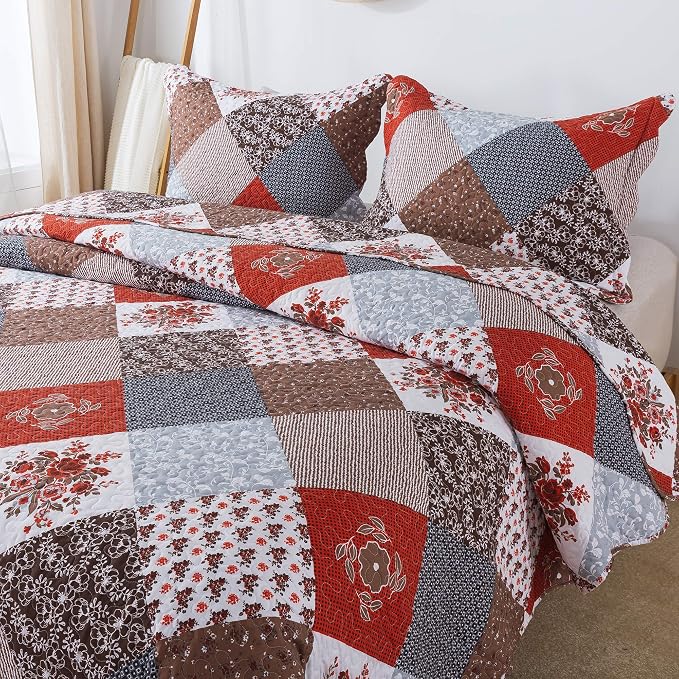 Travan Floral Printed Quilt Sets 3-Piece Super Soft Lightweight King Size Bedspread with Shams Reversible Quilted Bedding Set, King