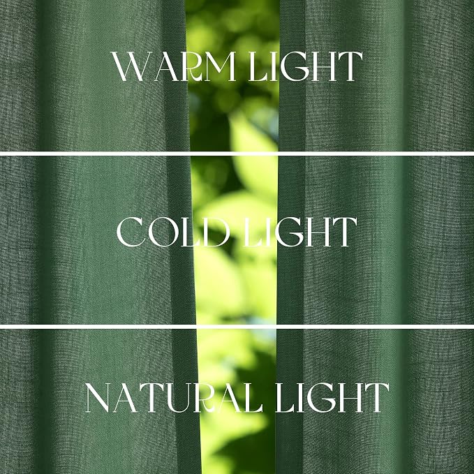 Jowels Green Linen Curtains 84 Inch Long 2 Panels for Living Room | Light Filtering Semi Sheer Curtain, Back Tab Pocket Pleated Look, Boho Farmhouse Textured Privacy Drapes for Bedroom Window