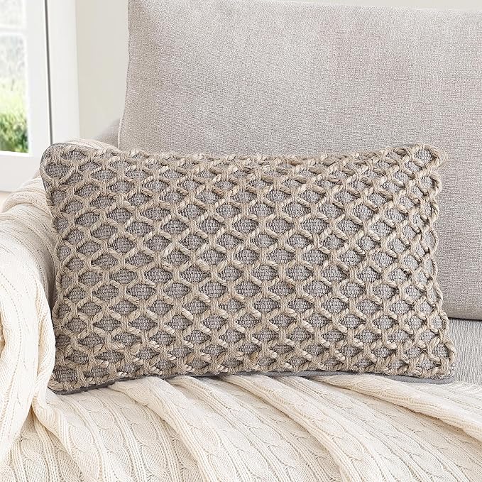Boho Living Jada Decorative Throw, Includes Accent, Premium Woven Design, Living Room Décor, (1) 12" x 20" Pillow Cover with Insert, Grey
