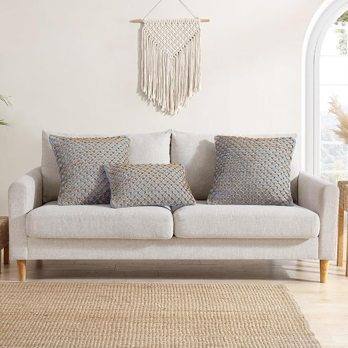 Boho Living Jada Decorative Throw, (1) 20" x 20" Pillow Cover with Insert, Light Blue
