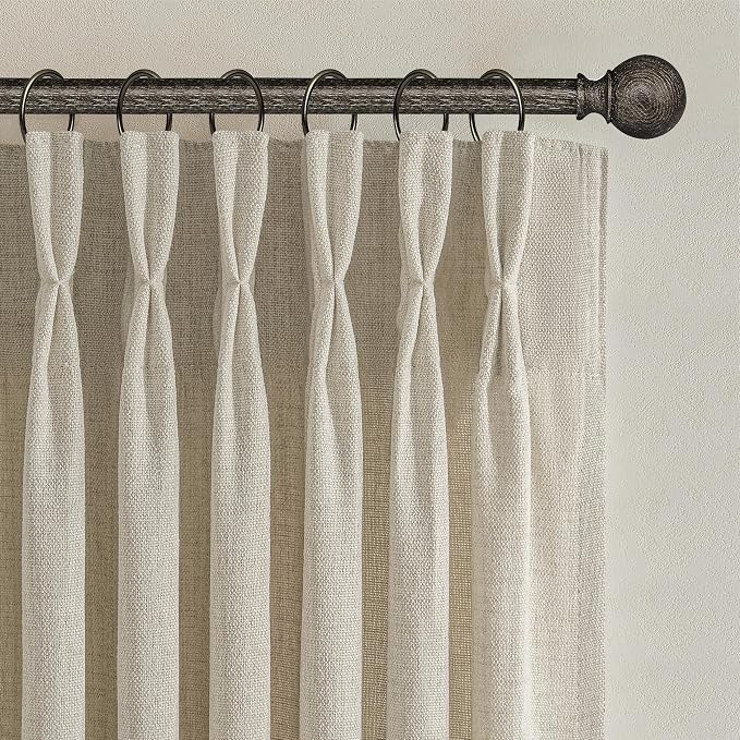 Extra Long 112 Inch Natural Linen Floor to Ceiling Curtains for Patio Sliding Glass Doors, Warm Beige Memory Trained Pinch Pleated Long Drapes Light Filtering Sheer Aesthetic Windows Curtain 2 Panels