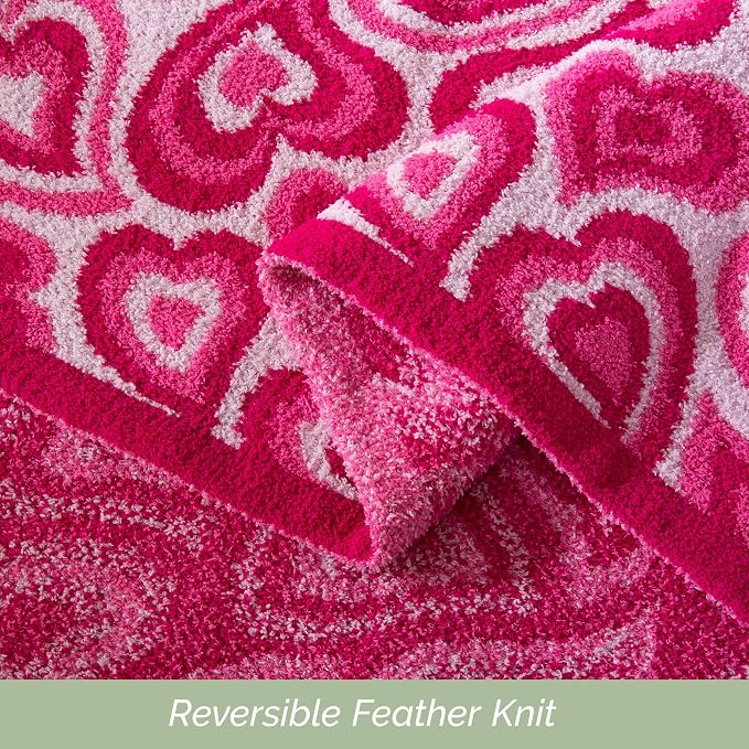 Elegant Comfort Premium Valentine's Day Throw Blanket - Ultra Soft and Lightweight, Luxury Knitted Breathable Love Pink Hearts Warm and Cozy Valentine Decor Blankets, 50 x 70 Inch, Wild Hearts