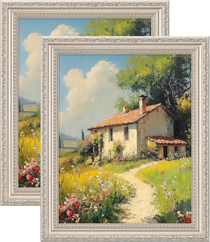 eletecpro 8x10 Vintage Picture Frame, Glass Cover, Silver Beige, 2-Pack