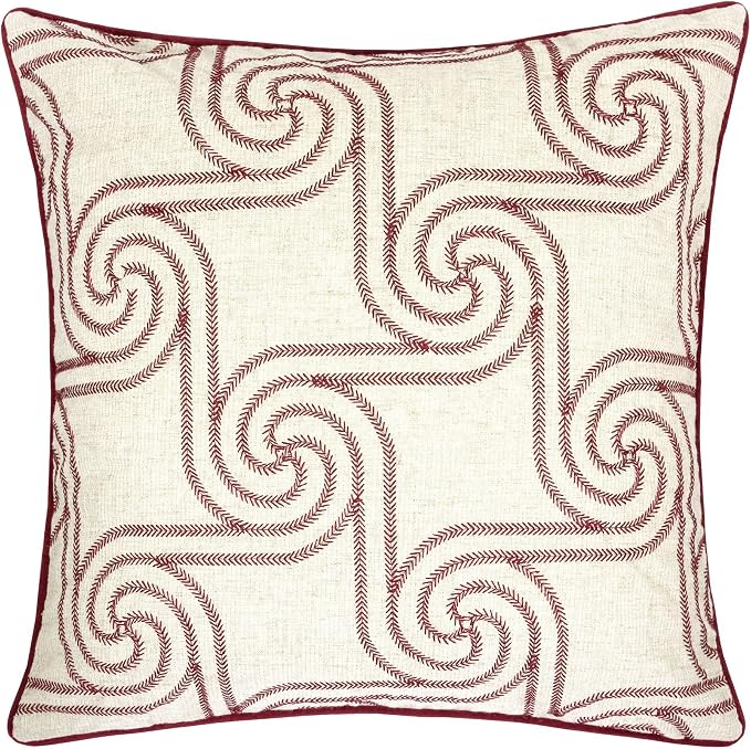 Embroidery Linen Throw Pillow Cover, Merry Christmas Series Holiday Flow Luxury Soft Fuzzy Cozy Warm Slik Gift Square Couch Cushion Pillow Case 20 x 20 Inch, Cover Only