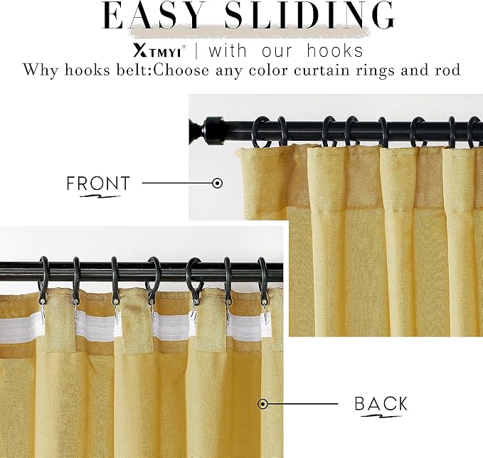 XTMYI Yellow Curtains 96 Inches Long for Living Room,Colorful Bright Mustard Mid Century Modern Decor,Linen Sheer Bohemian MCM Curtains for Bedroom 2 Panel Set,Dark Ocher