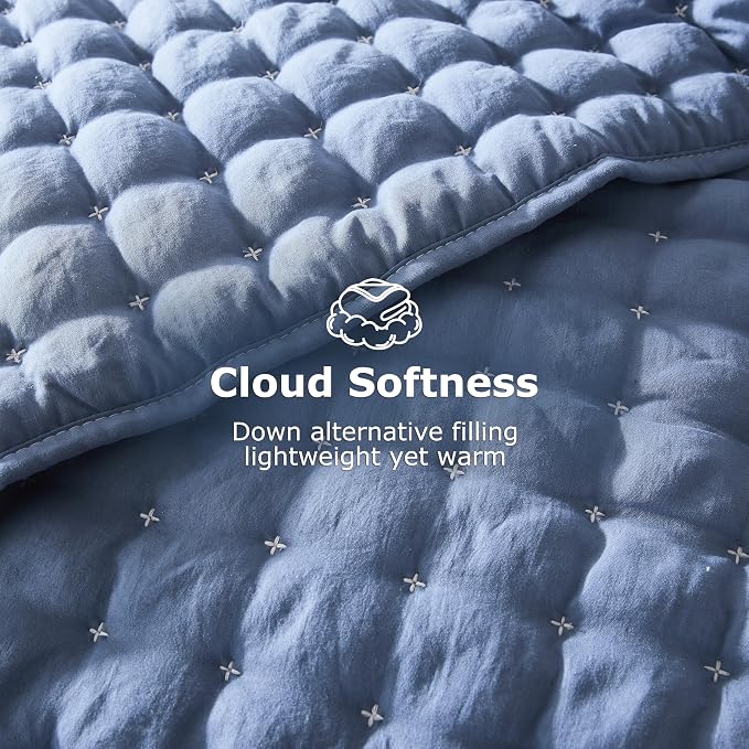 WDCOZY Blue King Size Quilt Bedding Sets with Pillow Shams, Lightweight Soft Bedspread Coverlet, Quilted Blanket Thin Comforter Bed Cover, All Season Summer Spring, 3 Pieces, 104x90 inches