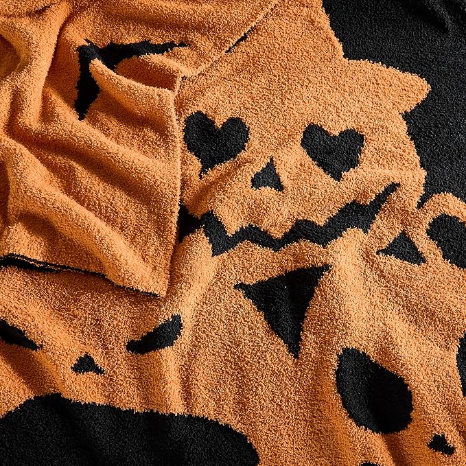WDCOZY Halloween Throw Blanket Reversible Super Soft Knitted Blankets for Couch Bed Sofa Microfiber Warm Cozy Comfy Lightweight Fall Comfort Fluffy Fuzzy Knit Blanket Cute 60x80 Inches Pumpkin