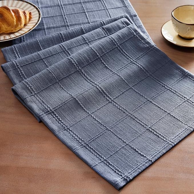 ZeeMart Linen Checked Farmhouse Table Runner, 13x48 Inches Blue | Raised Grid Design, Rich Woven Texture, Linen Blend Table Runners 48 Inches Long, Machine Washable, Boho Home Kitchen Decor