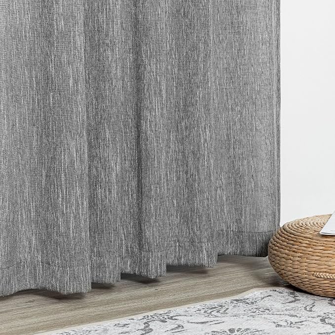 MYSKY HOME Living Room Curtains 2 Panels Boho Semi Sheers Long Drapes Light Filtering for Bedroom Windows, Linen Look Texture Soft Cotton Blend Fabric, 50" Wide x 90" Long, Dark Grey, 2 Panels