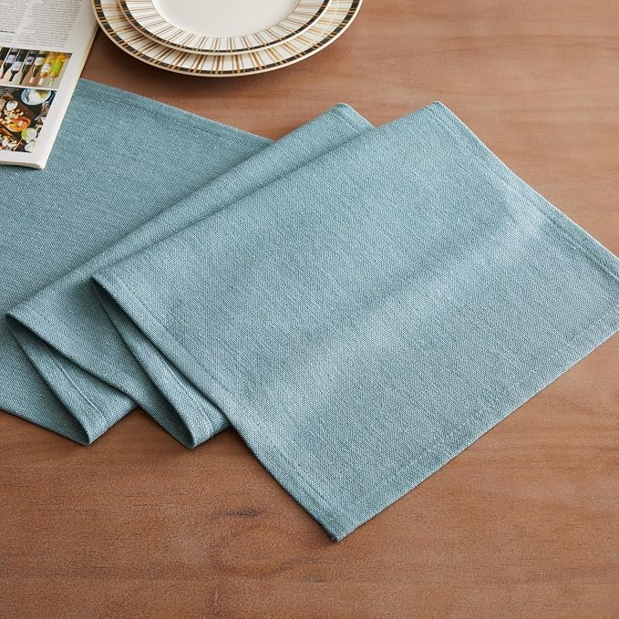 ZeeMart Rustic Cotton Linen Table Runner, 13x60 Inches River Blue | Farmhouse Style Linen Table Runners 60 Inches Long, Washable Kitchen Dining Table Decoration for Home Party Decor