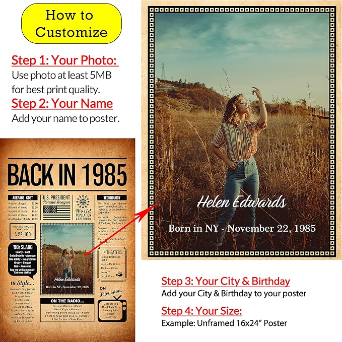 Back in 1985 Poster Sign, Personalized Birthday Gifts Idea, Custom 1985 Historical Birthday Newspaper, Born in 1985 Birthday Party Decorations, Fun Fact for the Day You Were Born, Decor Art Print