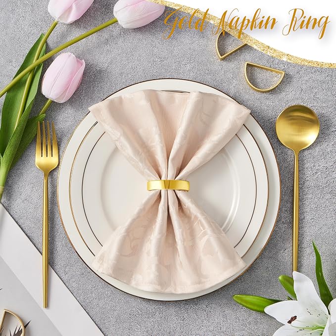APTWOW Bright Gold Napkin Rings Set of 6, Fall Thanksgiving Table Decor | Semicircle, Metal, Gold Napkin Holder Buckles, Fall Napkin Rings for Dinner Table Decor, Wedding, Banquet, Valentines Day
