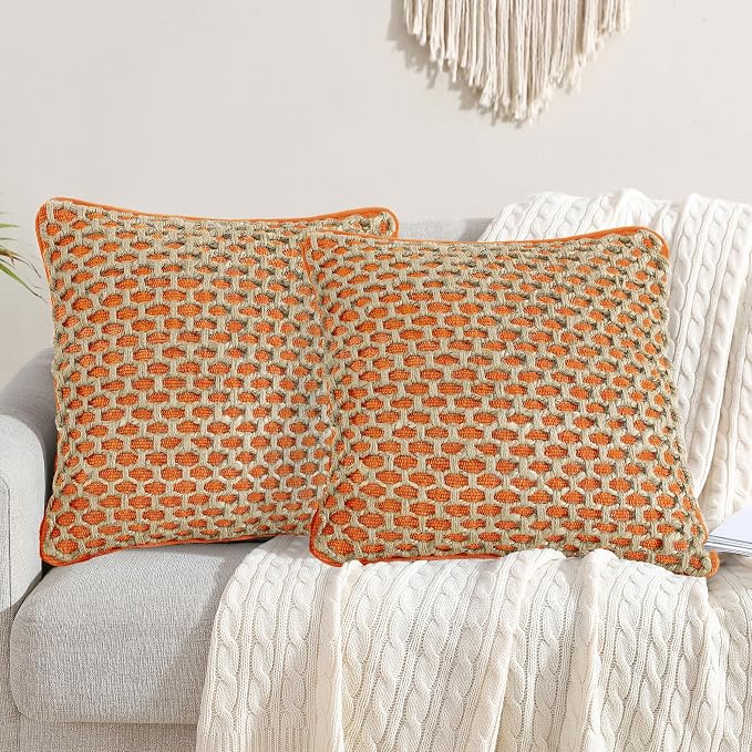 Boho Living 18x18 Harvest Orange Throw Pillow Covers Pillow Insert not Included - Boho Pillow Covers Only, Pack of 2