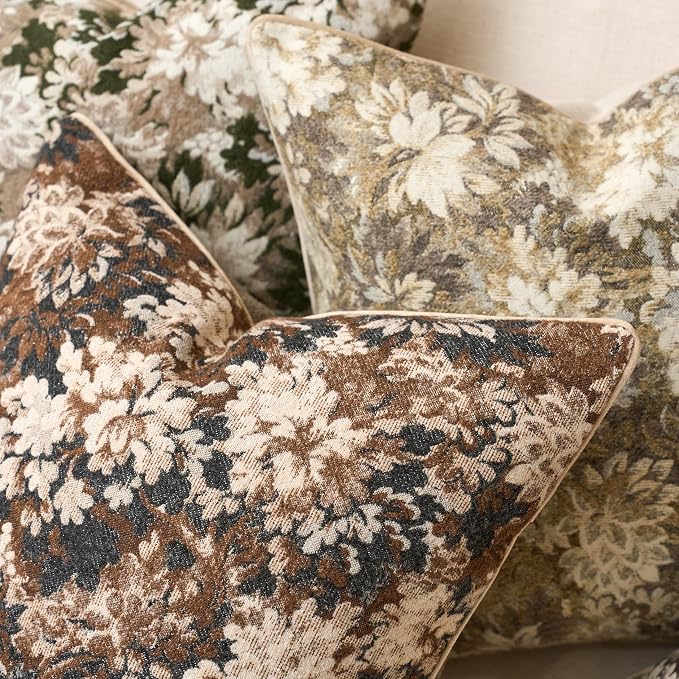 Yangest Neutral Floral Pillow Cover 12 x 20 Inches, Vintage Chenille Rectangle Throw Pillow Cover Soft Decorative Farmhouse Accent Couch Pillow Cover for Living Room Bedroom, Coffee Brown