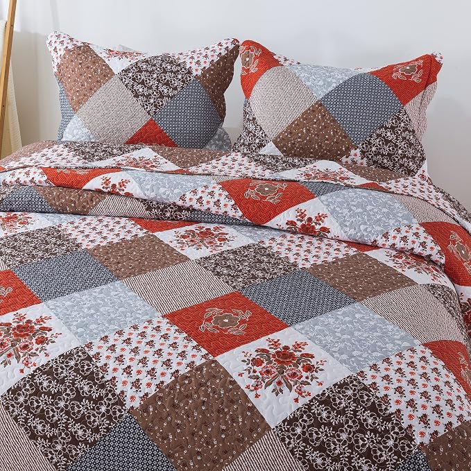 Travan Floral Printed Quilt Sets 3-Piece Super Soft Lightweight King Size Bedspread with Shams Reversible Quilted Bedding Set, King