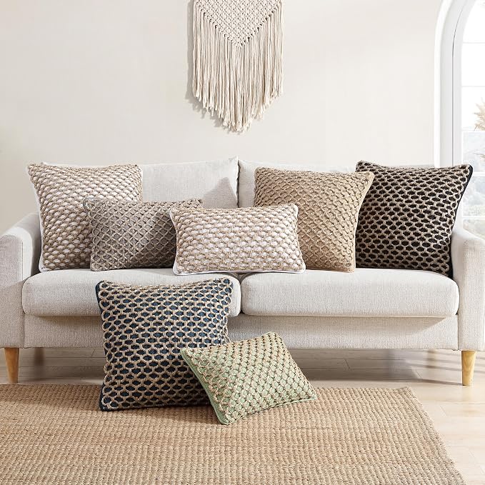 Boho Living Jada Decorative Throw, Includes Accent, Premium Woven Design, Living Room Décor, (1) 12" x 20" Pillow Cover with Insert, Sage Green