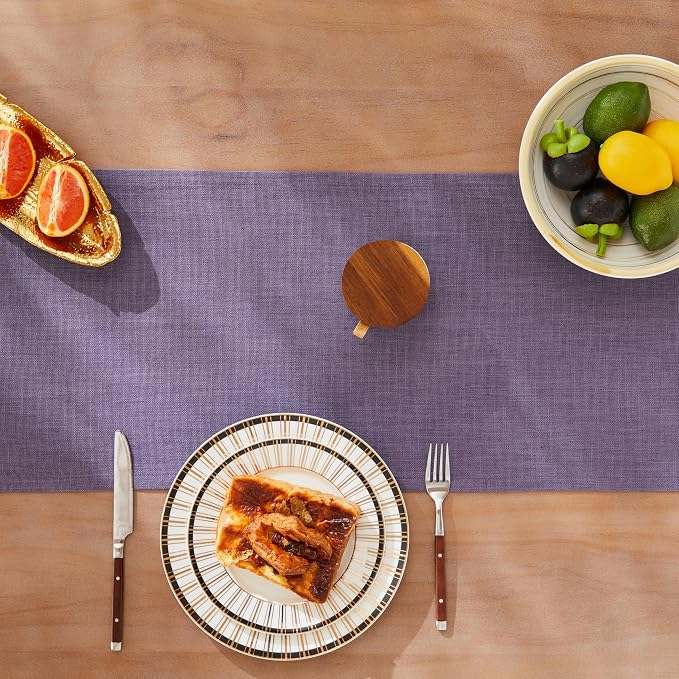 ZeeMart Rustic Cotton Linen Table Runner, 13x60 Inches Purple | Farmhouse Style Linen Table Runners 60 Inches Long, Washable Kitchen Dining Table Decoration for Home Party Decor