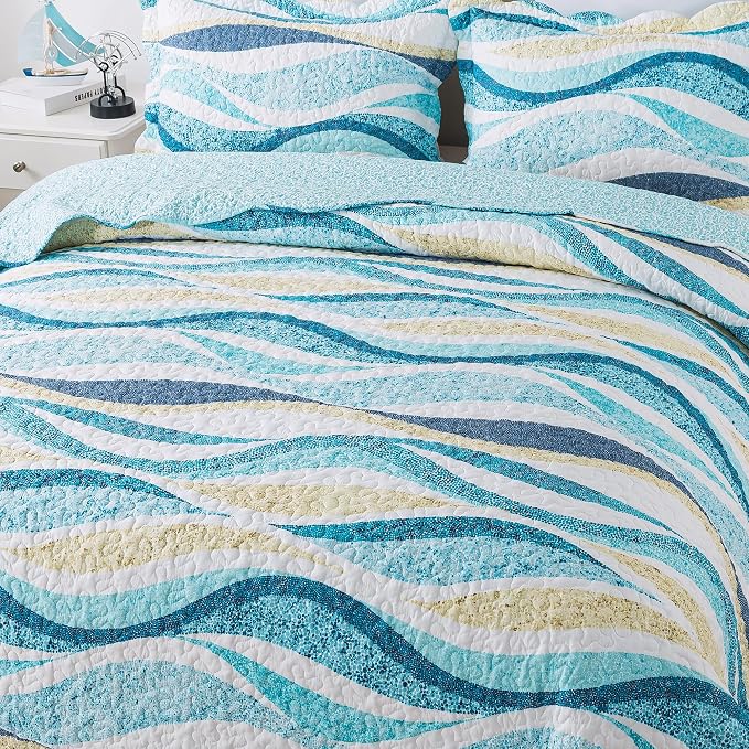 NEWLAKE Quilt Bedspread Sets - West Coastal Pattern Reversible Coverlet Set, King Size