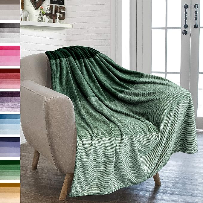PAVILIA Green Ombre Fleece Throw Blanket for Couch Sofa Bed, 50x60
