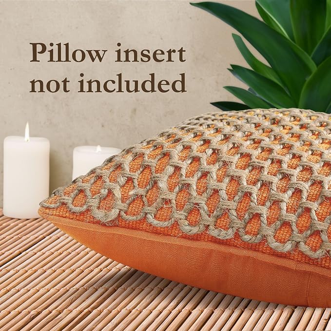 Boho Living Jada Premium Woven Design, Decorative Throw, Living Room Décor, (1) 12" x 20" Pillow Cover, Harvest Orange