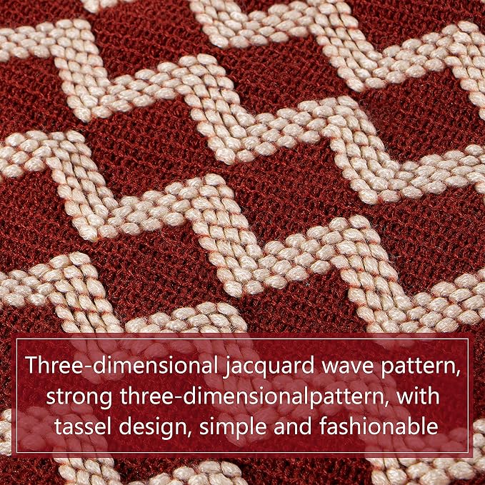 NTBAY Acrylic Knit Throw Blanket, 51 x 67, Red and White Striped | Lightweight Acrylic Wave-Knit Throw with 7 Inch Tassels for Sofa, Bed, Reading, Travel, and Decorative Layering