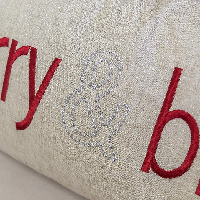 Embroidery Velvet Throw Pillow Cover, Merry Christmas Series (Natural)