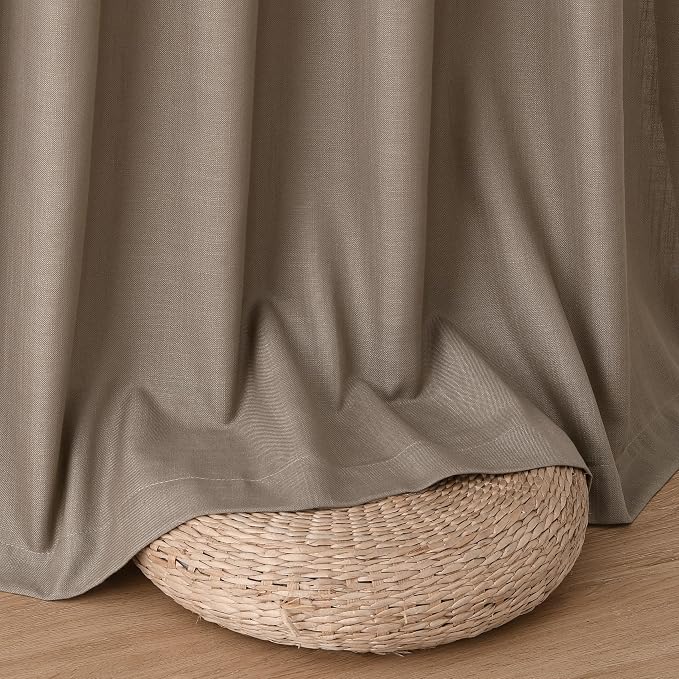 Taupe Grey Linen Curtains 96 Inch Length for Living Room Bedroom 2 Panels Set Rod Pocket Light Filtering Semi Sheer Window Curtains 52 Inch Width Boho Farmhouse Linen Drapes, W52xL96