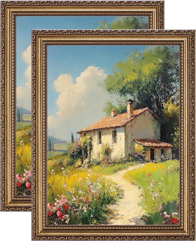 eletecpro 9x12 Vintage Picture Frame, Glass Cover, Bronze Gold, 2-Pack