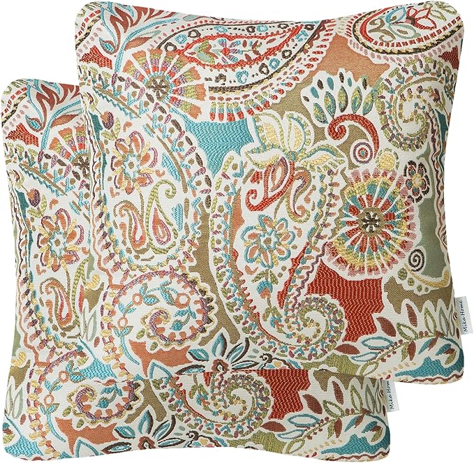 Mika Home Pack of 2 Decorative Pillow Covers Throw Pillow Cases,Paisley Pattern,18X18 Inches,Red Teal Cream Multicolor